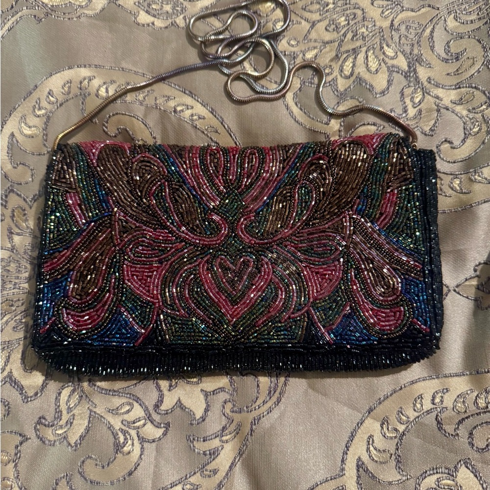 Multicolor Beaded Clutch 6”x4”x1”